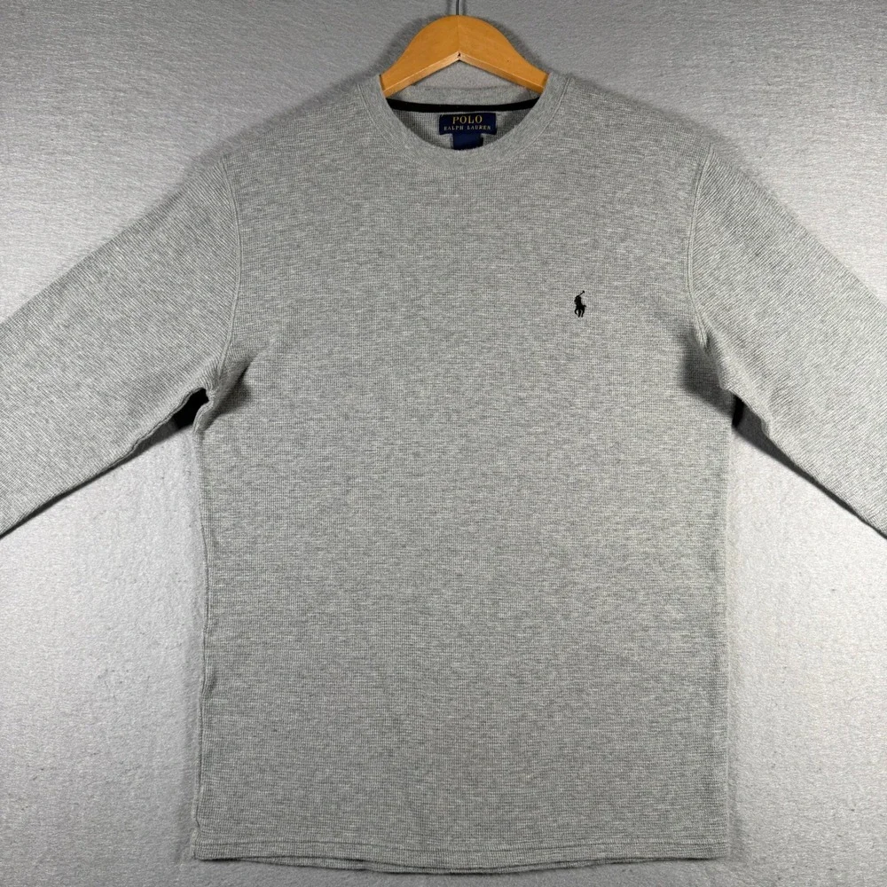Polo Ralph Lauren Mens Gray Waffle Knit Thermal Long Sleeve Shirt Size Large